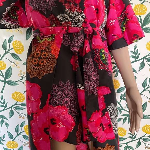 Floral hi-low Romper with tie belt and skirt. - Picture 12 of 12